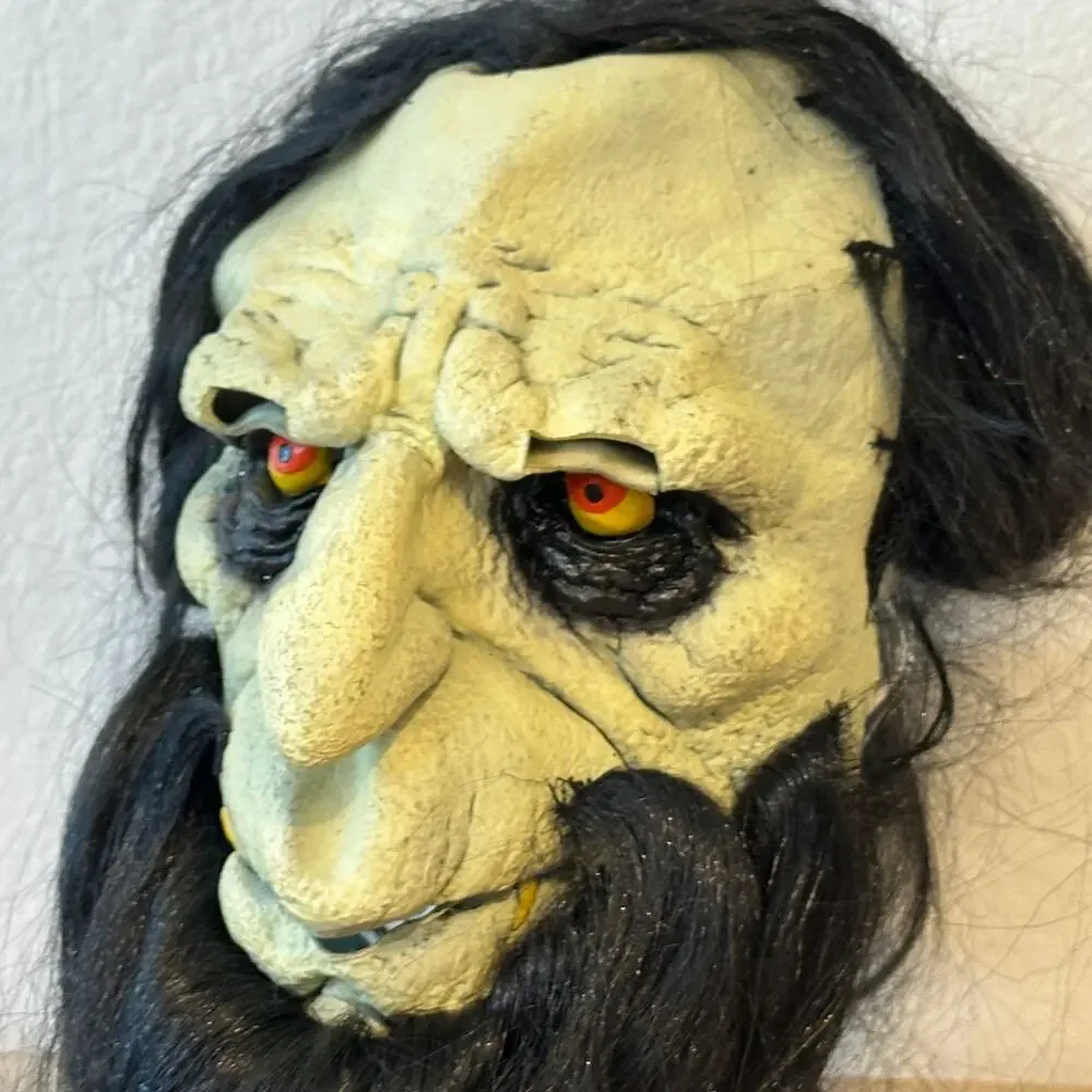 1999 Paper Magic Group Halloween Mask Warlock Troll Ogre Long Black Hair Beard